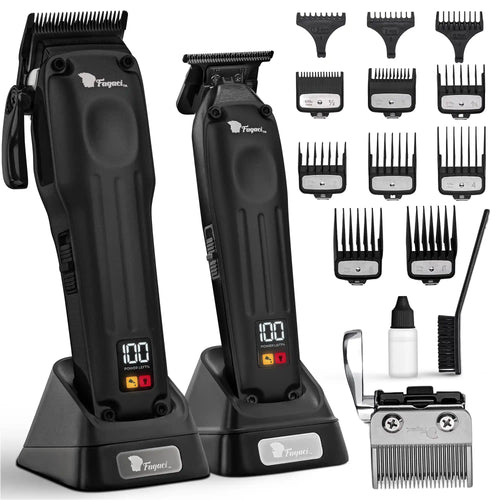 Hair trimmer set with attachments on a white background